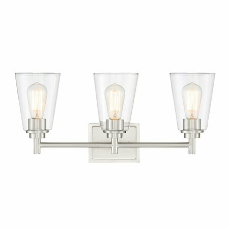 Designers Fountain Westin 22.5in 3-Light Satin Platinum Modern Industrial Indoor Wall Sconce with Clear Glass Shades 95703-SP